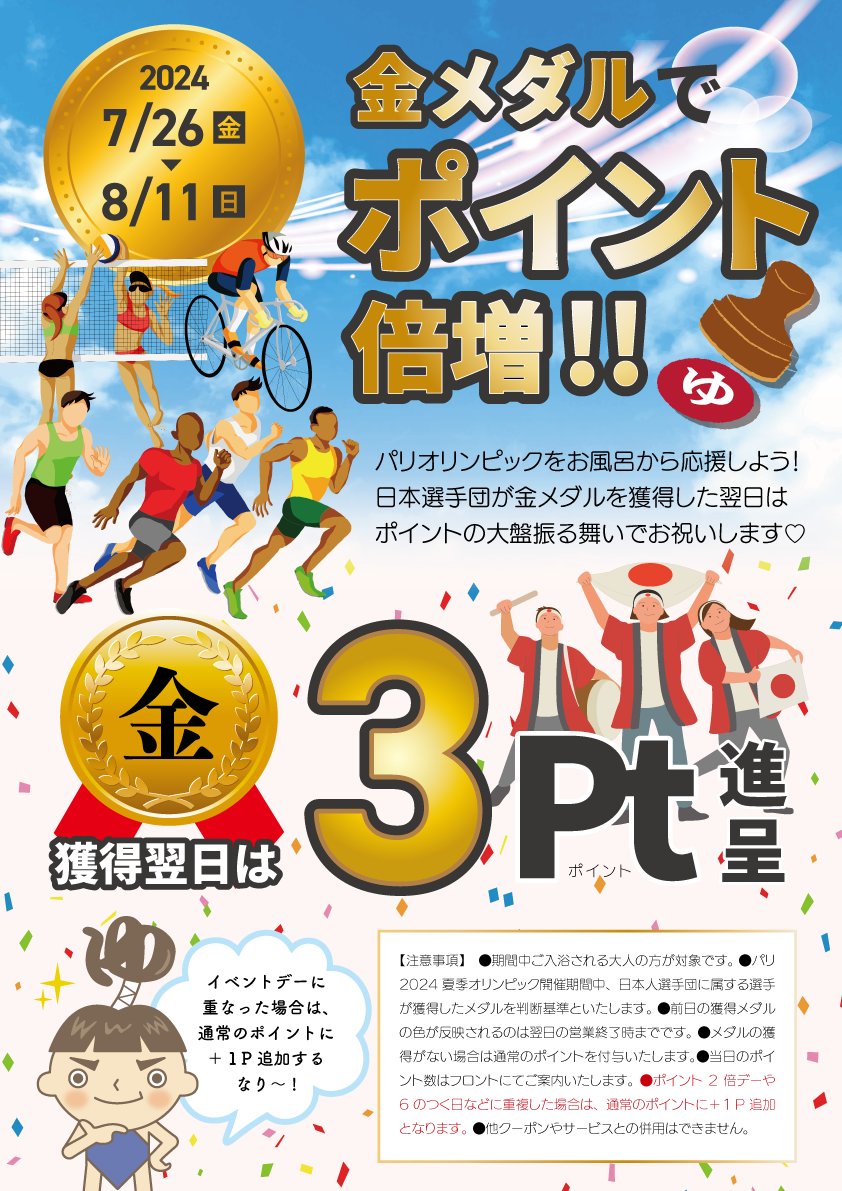 金メダルを獲得した翌日は3ポイント進呈